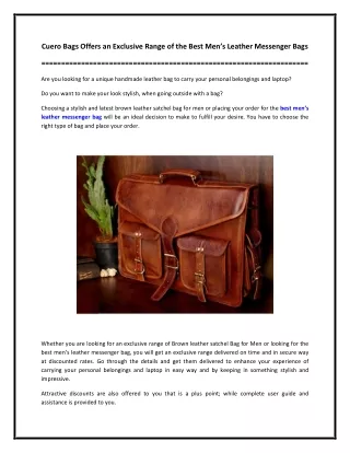 Cuero Bags Offers an Exclusive Range of the Best Men’s Leather Messenger Bags