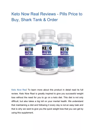 Keto Now Real Reviews - Pills Price to Buy, Shark Tank & Order