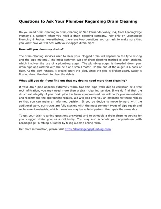 questions to ask your plumber regarding drain
