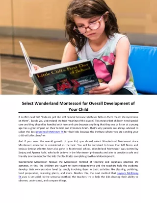 select wonderland montessori for overall