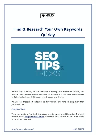 Find & Research Your Own Keywords Quickly