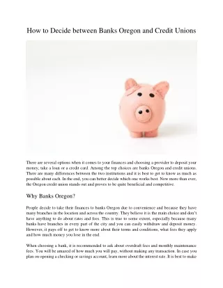 how to decide between banks oregon and credit