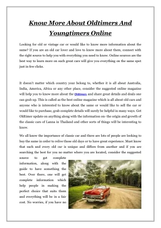 know more about oldtimers and
