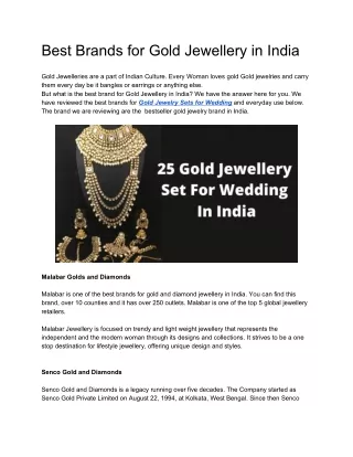 Best Brands for Gold Jewellery in India