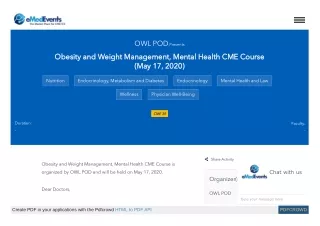 Obesity and Weight Management, Mental Health CME Course by OWL POD on May 17, 2020