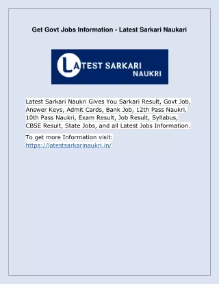 Get Govt Jobs Information - Latest Sarkari Naukari