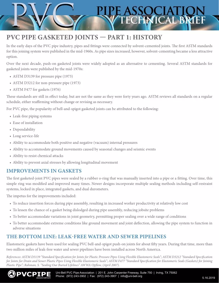 pvc pvc pvc pipe gasketed joints part 1 history