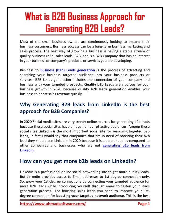 what is b2b business approach for generating