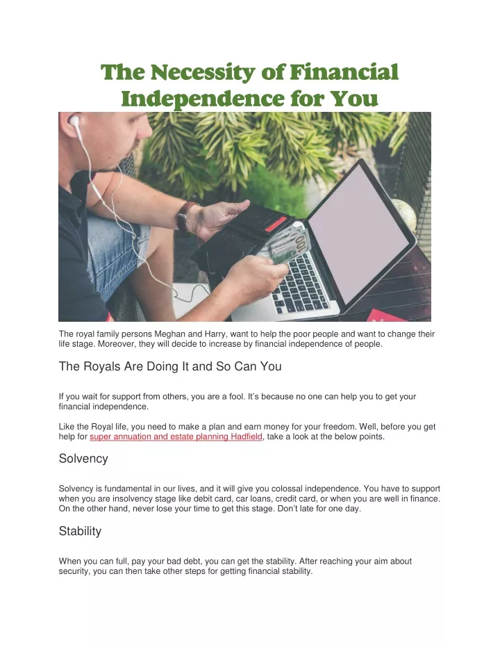 the necessity of financial independence for you