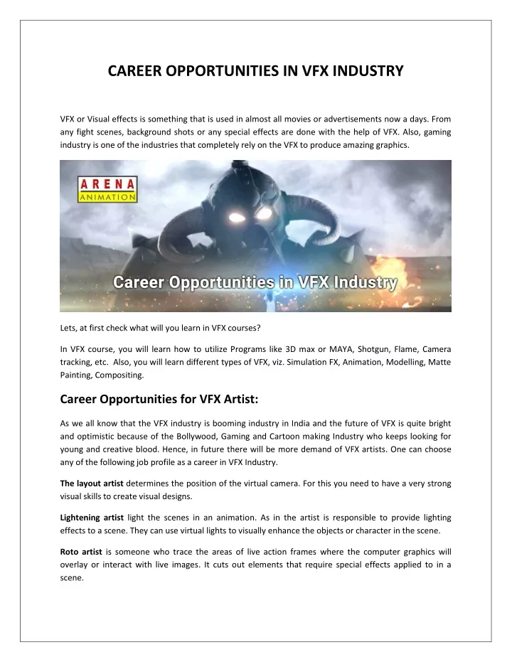 career opportunities in vfx industry