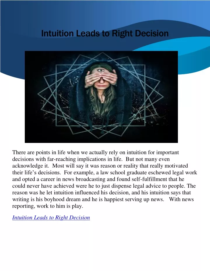 intuition leads to right decision