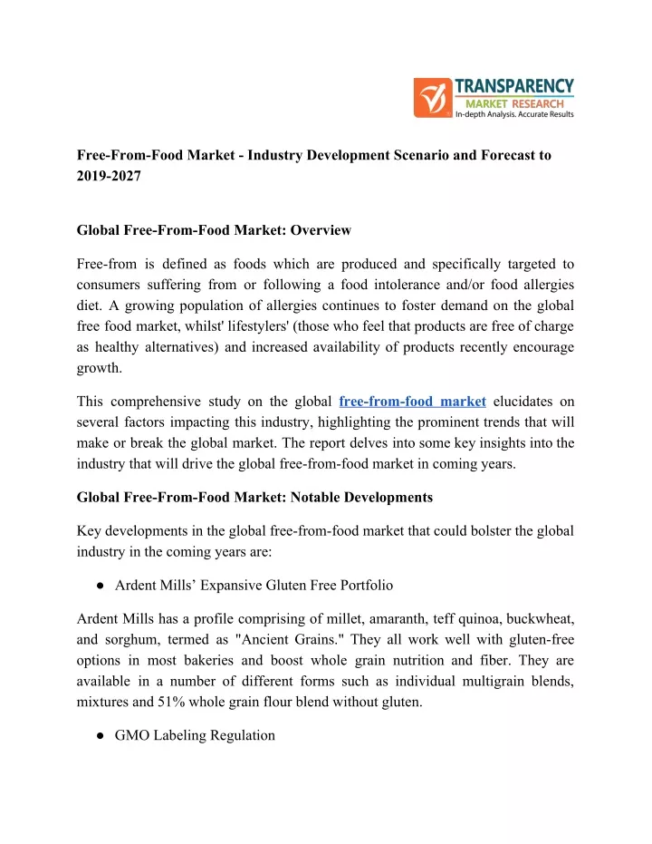 free from food market industry development