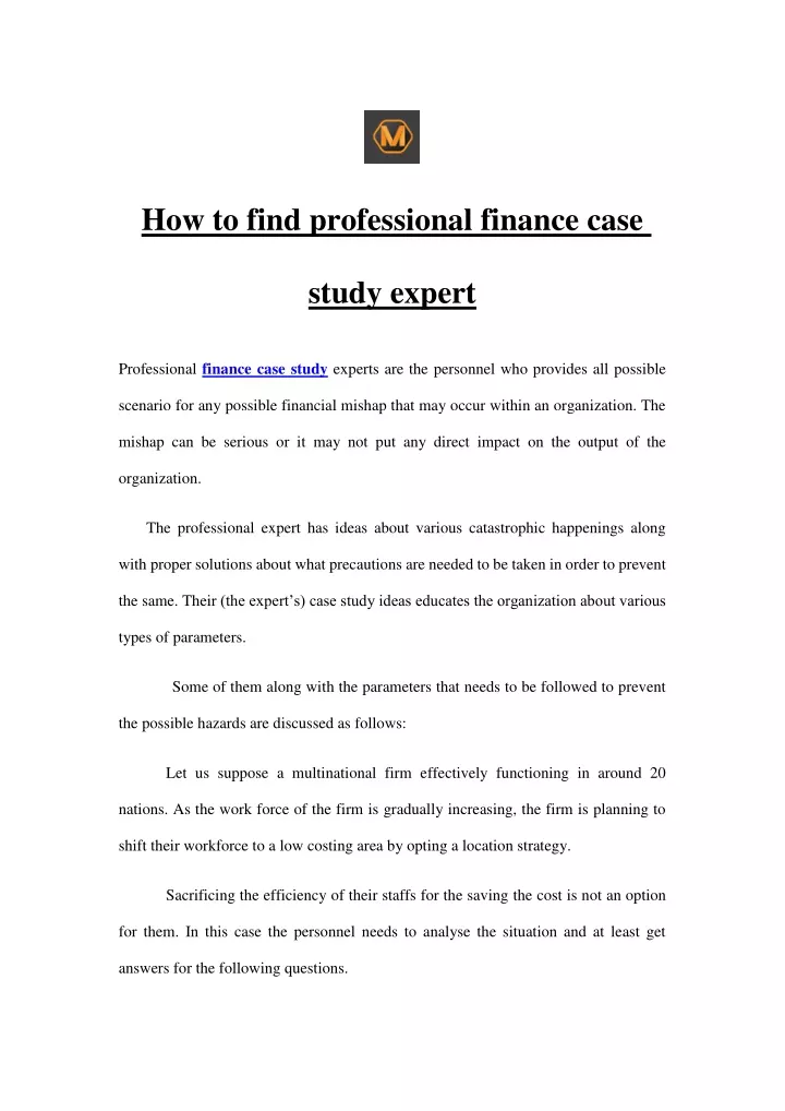 how to find professional finance case