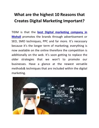What Are the highest 10 Reasons that creates Digital Marketing Important?