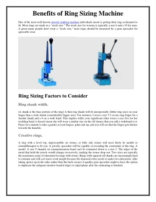 Benefits of Ring Sizing Machine