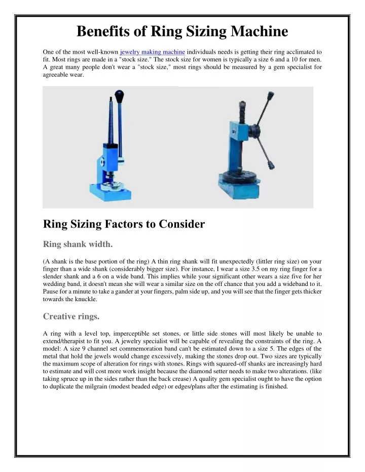 benefits of ring sizing machine