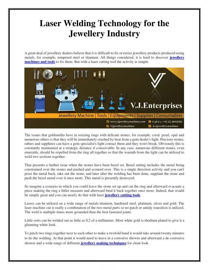 laser welding technology for the jewellery