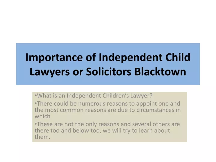 importance of independent child lawyers or solicitors blacktown