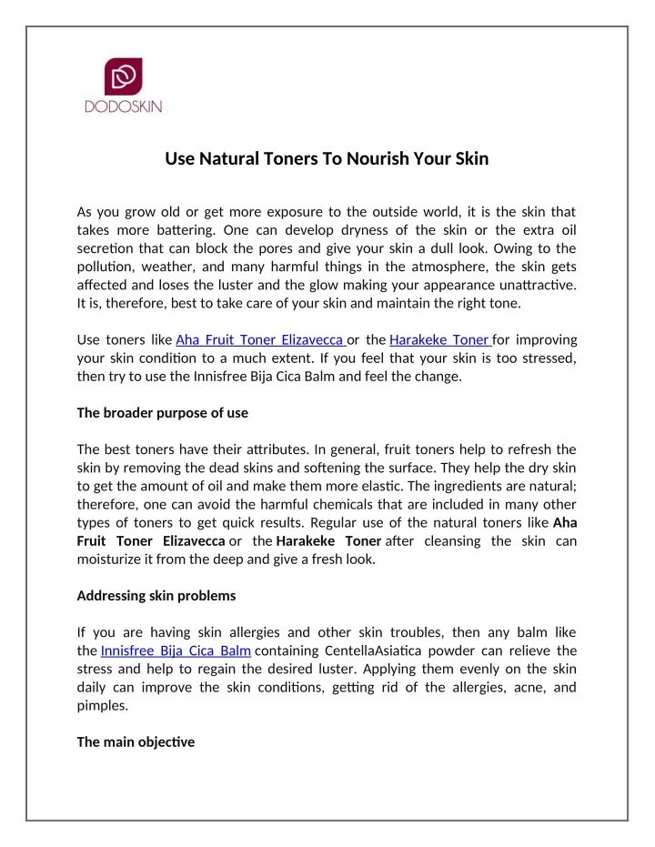 use natural toners to nourish your skin