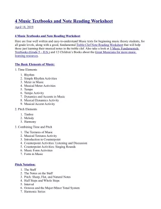 4 Music Textbooks and Note Reading Worksheet