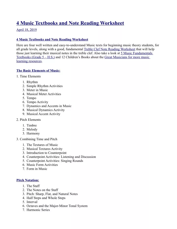 4 music textbooks and note reading worksheet