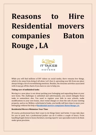 Residential movers companies Baton Rouge , LA