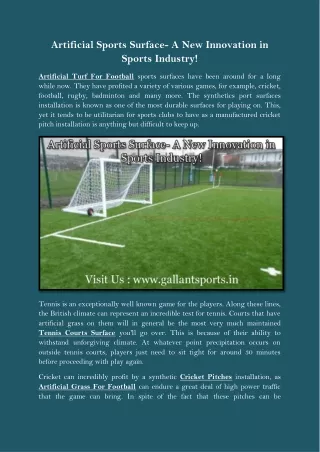 Artificial Sports Surface- A New Innovation in Sports Industry!