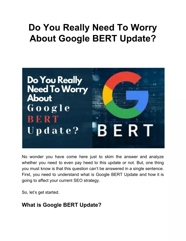 do you really need to worry about google bert