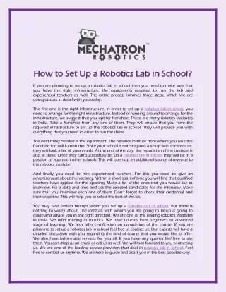 How to Set Up a Robotics Lab in School?