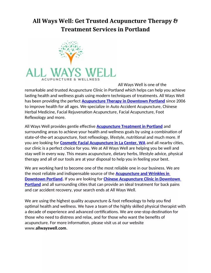 all ways well get trusted acupuncture therapy