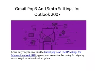 gmail pop3 and smtp settings for outlook 2007