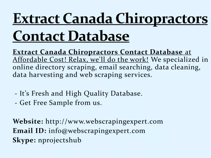 extract canada chiropractors contact database
