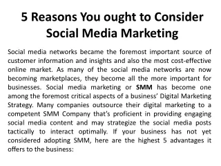 5 Reasons You ought to Consider Social Media Marketing