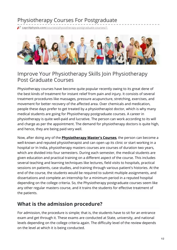 physiotherapy courses for postgraduate