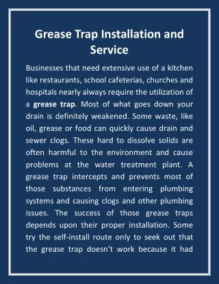 Grease Trap Installation and Service