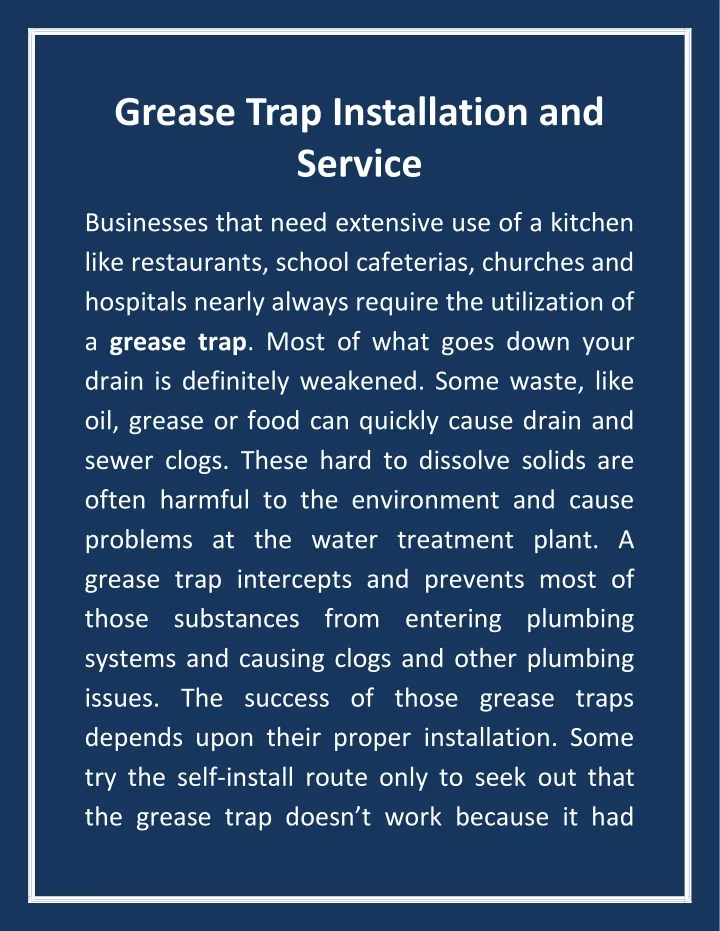 grease trap installation and service