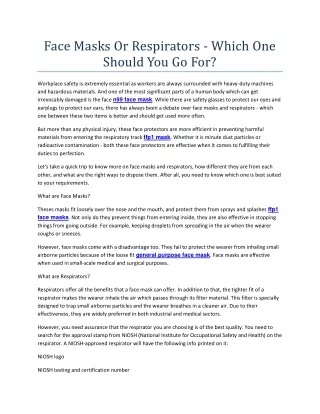 face masks or respirators which one should