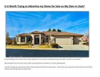 Is it Worth Trying to Advertise my Home for Sale on My Own in Utah?
