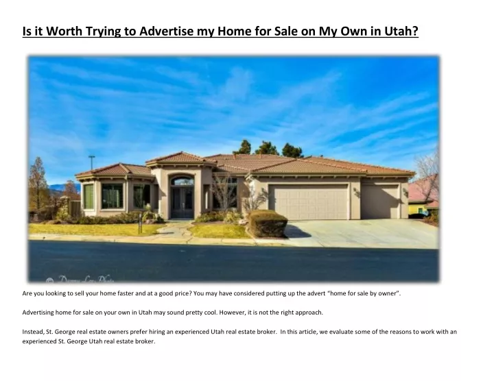 is it worth trying to advertise my home for sale