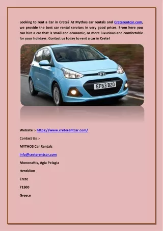 looking to rent a car in crete at mythos