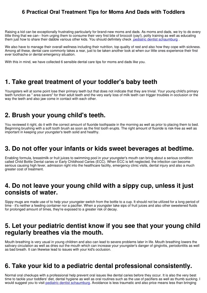 6 practical oral treatment tips for moms and dads