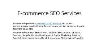 Best E-commerce SEO Services Provider In USA