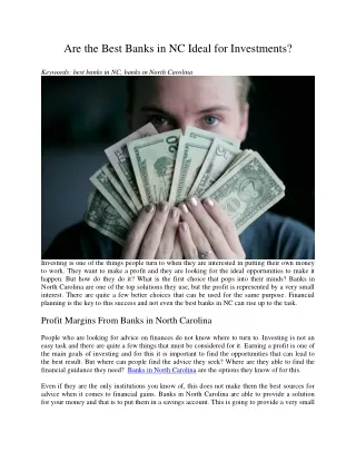 are the best banks in nc ideal for investments