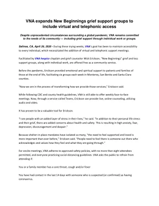 vna expands new beginnings grief support groups