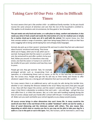 taking care of our pets also in difficult times