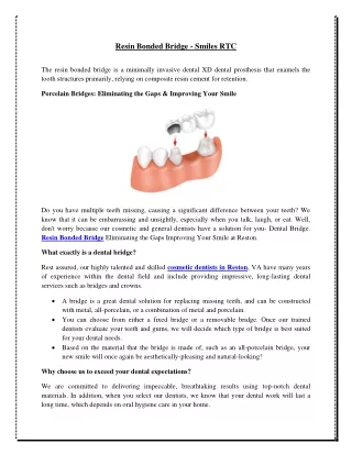 Resin Bonded Bridge - Smiles RTC