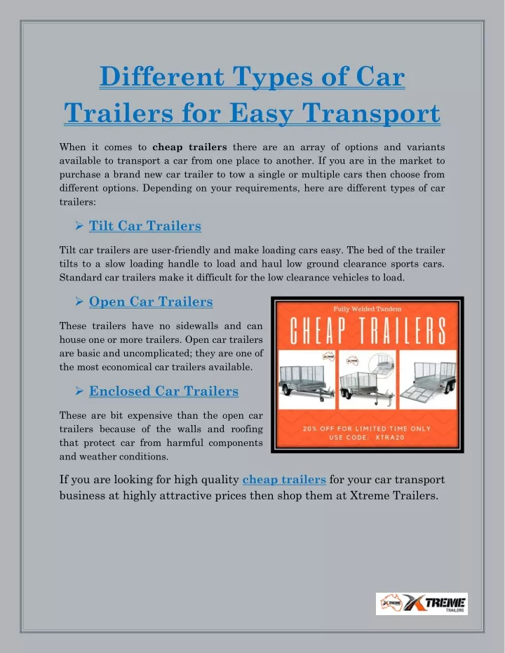 different types of car trailers for easy transport