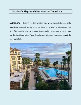 Marriott’s Playa Andaluza - Doctor Timeshare