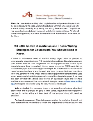 8 Little Known Dissertation and Thesis Writing Strategies for Coursework You Should Need to Know.