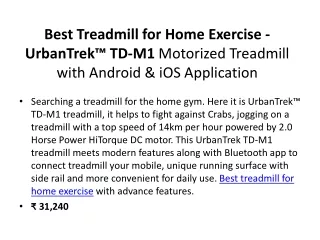 Best Treadmill for Home Exercise - UrbanTrek™ TD-M1 Motorized Treadmill with Android & iOS Application